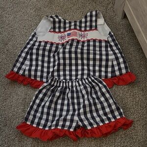 Patriotic Kids Checkered Set with Red Ruffles